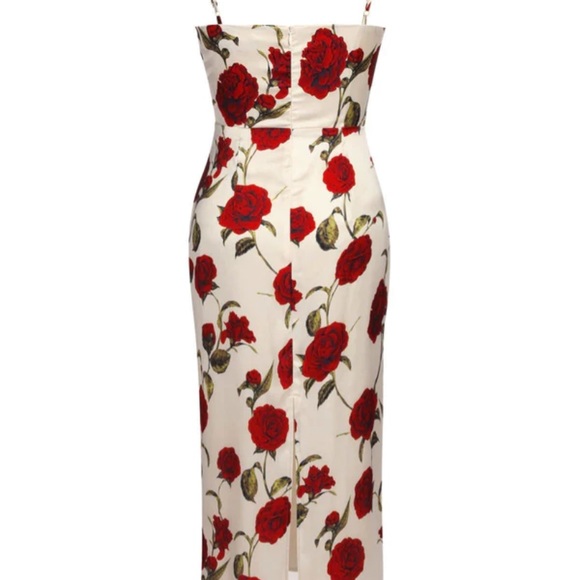 Retro Stage 1960s suspender pencil dress in red rose print - Picture 3 of 5